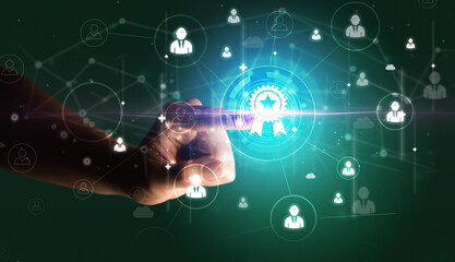 Businessman hand pressing stock graphic information on multitouch screen