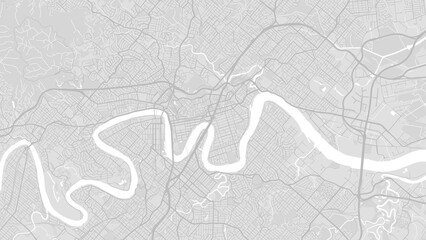Obraz premium White and light grey Brisbane city area vector background map, roads and water illustration. Widescreen proportion, digital flat design.