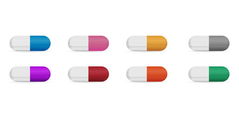 Capsule pill - Set of realistic capsule pills isolated on white
