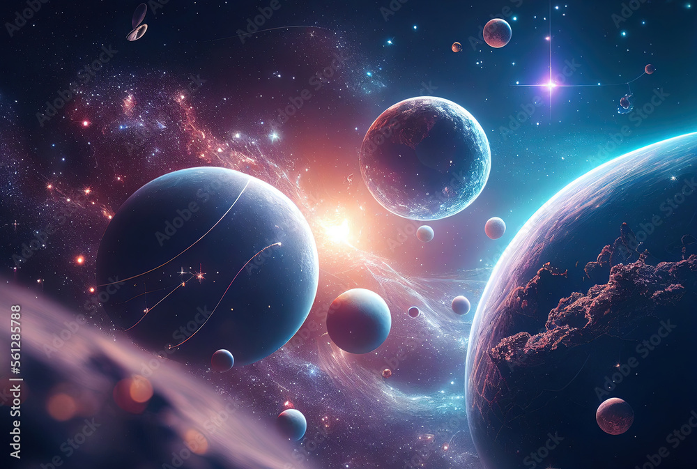 Poster abstract illustration of the cosmos on the theme of the origin of life in the universe with stars, c