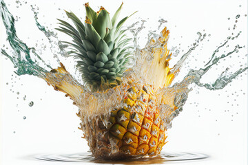 Pineapple falling into water, splash Generative AI