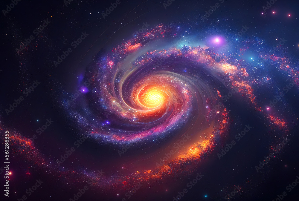 Poster abstract illustration of the cosmos on the theme of the origin of life in the universe with stars, c