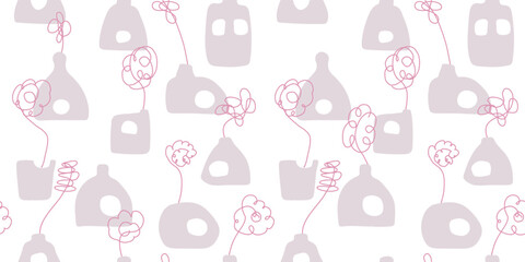 Floral vase illustration background. Seamless pattern.Vector. 花瓶のイラストパターン
