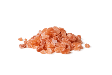 Pink coarse himalaya salt crystals closeup background