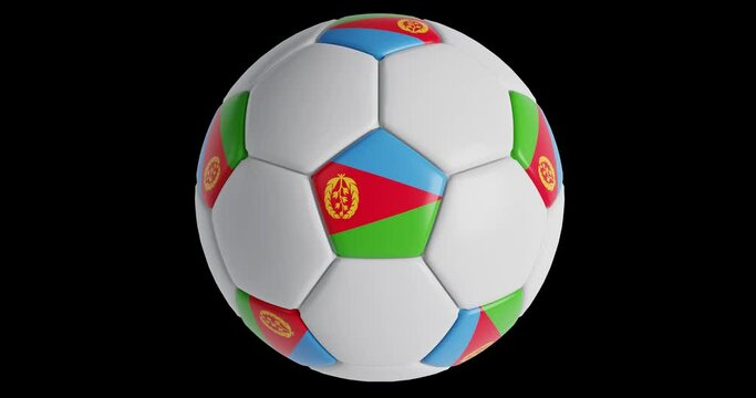 Soccer ball with flag of Eritrea , black background loop alpha Trasparent 3D
