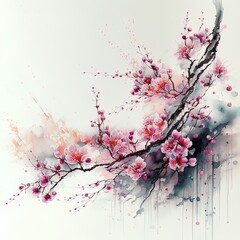 Abstract Watercolor Painting of Cherry Blossom on a Black Background - A Minimalistic and Elegant Art Piece high resolution. generative ai