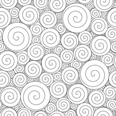 Seamless pattern with round swirls. Vector background, black and white illustration.