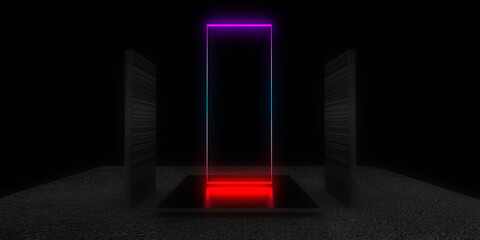 3D abstract background with neon lights. neon tunnel  .space construction . .3d illustration