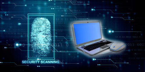 3d rendering laptop connected mouse