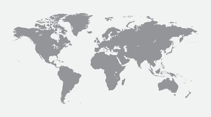 Fototapeta na wymiar World Map Isolated on White Background. Gray Silhouette World Map