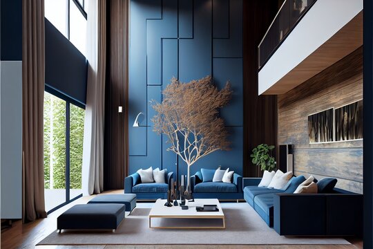 Hotel living room, Classic Blue Interior / Color of The Year for living and interior