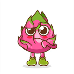 Dragon Fruit cartoon mascot character in a confused gesture