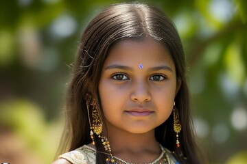 portrait of a indian girl With Bindi. Generative Ai