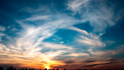 Fototapeta na wymiar Beautiful sky phenomenon noctilucent clouds. Beautiful sky at sunset with noctilucent clouds.