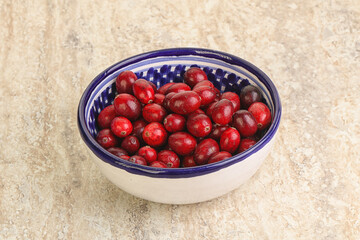 Ripe sweet tasty cranberry in the bowl