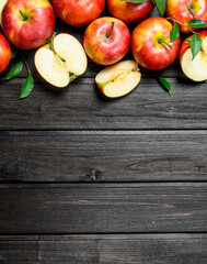 Red fresh apples and Apple slices.