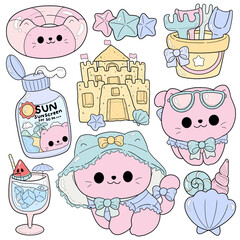 Pink cat goes to the sea