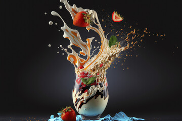 Dreamy Delight: Tasty 3D Rendered Milkshake Cocktail Splash in a Glass for Advertising