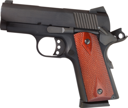 Semi automatic pistol cocked and ready to shoot