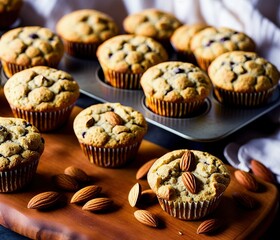 freshly baked muffins with chocolate and lemon on a white background