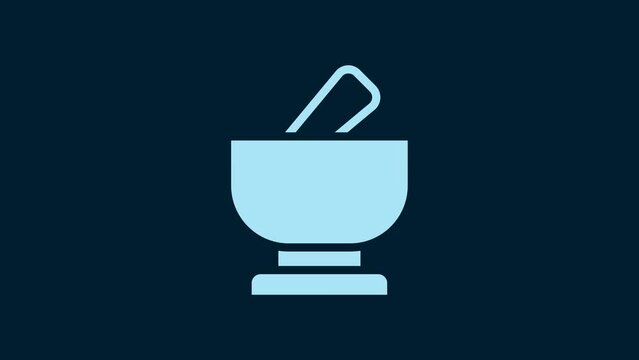White Mortar and pestle icon isolated on blue background. 4K Video motion graphic animation