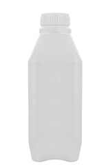White plastic bottle with cap. Bottle of cleaning agent isolated on white background. File contains clipping path.