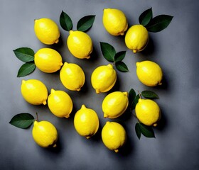 fresh lemons on a black background. top view.