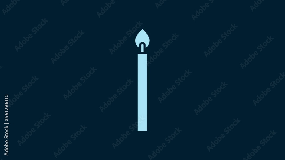 Wall mural white burning candle icon isolated on blue background. cylindrical candle stick with burning flame. 