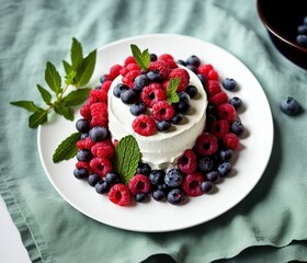 delicious cake with berries and nuts on a black background