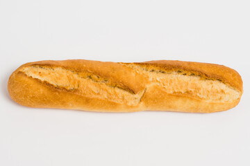 French baguette on a white background with copy space.