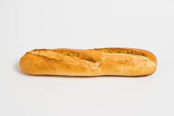 French baguette on a white background with copy space.