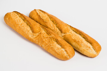 French baguettes on a white background with copy space
