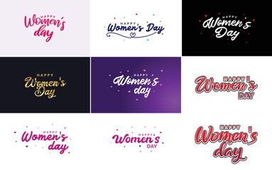 Pink Happy Women's Day typographical design elements set for greeting cards