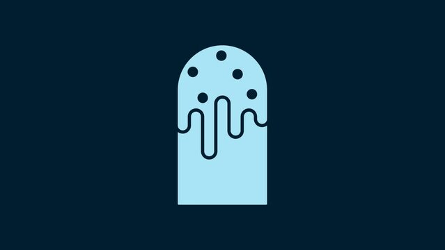 White Easter cake icon isolated on blue background. Happy Easter. 4K Video motion graphic animation