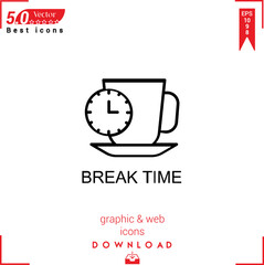 BREAK TIME icon vector . Business marketing management, new icons , simple, isolated, application , logo, flat icon for website design or mobile applications, 
UI  UX design Editable stroke. EPS10