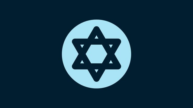 White Star of David icon isolated on blue background. Jewish religion symbol. Symbol of Israel. 4K Video motion graphic animation