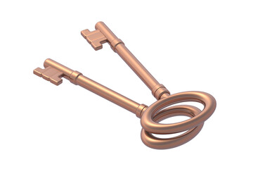 Vintage keys isolated on white background. 3d render