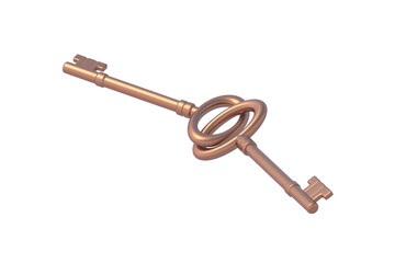 Old vintage keys isolated on white background. 3d render
