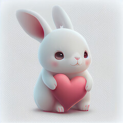 Cute bunny with valentine hearts on white background. Cartoon character design. 