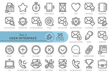Set of conceptual icons. Vector icons in flat linear style for web sites, applications and other graphic resources. Set from the series - User Interface. Editable outline icon.	
