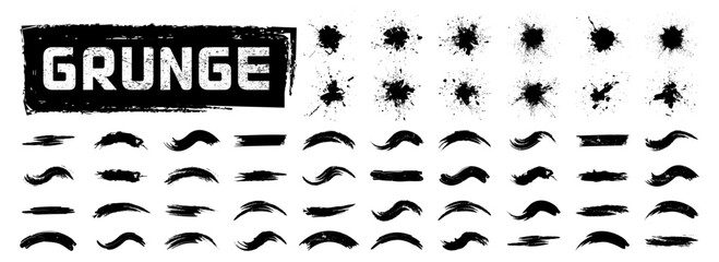Grunge textures collection. Black paint strokes. Ink brushes. Grunge design elements.