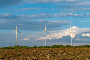 Wind turbines landscape in Bozcaada, Canakkale, Turkey