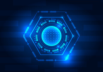 Circle of technology with the center being the processor and sending information outside. Technology helps businesses reach their goals and grow revenues quickly. dark blue background