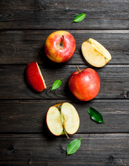 Red fresh apples and Apple slices.