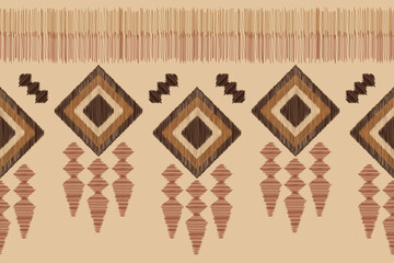 Ethnic Ikat fabric pattern geometric style.African Ikat embroidery Ethnic oriental pattern white brown cream background. Abstract,vector,illustration. For texture,clothing,wrapping,decoration,carpet.