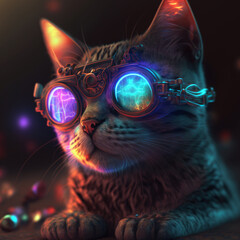 cat with neon glasses