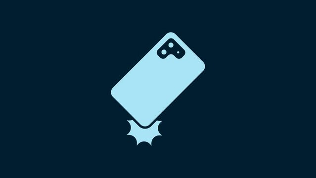 White Shockproof mobile phone icon isolated on blue background. 4K Video motion graphic animation