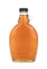Maple syrup bottle isolated on white background. Pure Canadian maple syrup.  