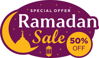Ramadan sale 50 percent off label badge banner template design