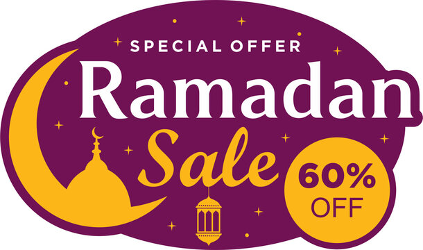 Ramadan sale 60 percent off label badge banner template design